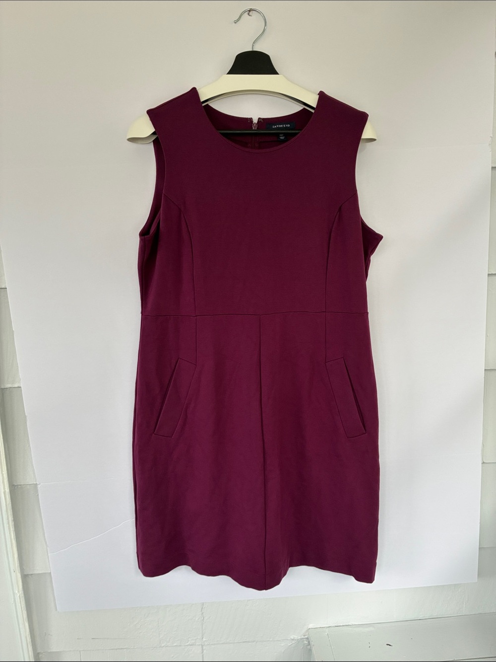 Lands' End Sleeveless Plum Dress Viscose Blend Pockets 14P